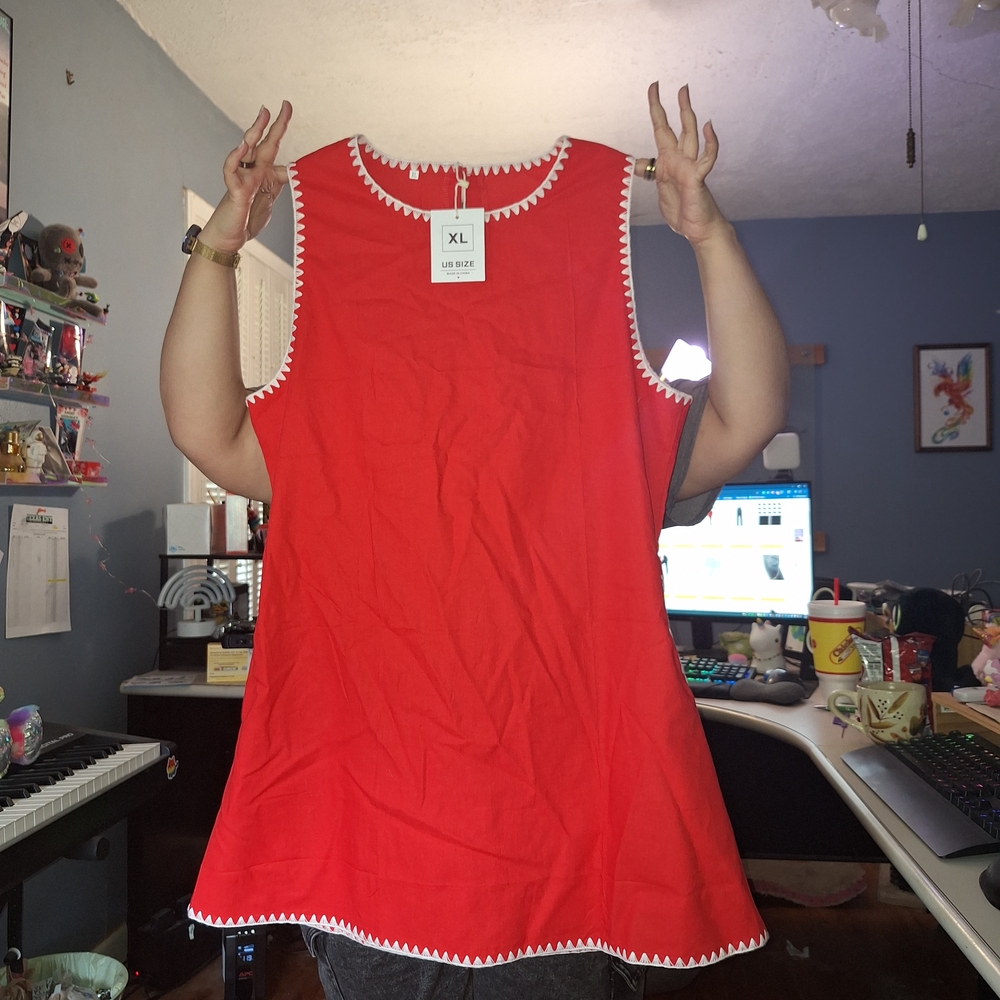 Red Sleeveless Dress with White Trim Detail - XL - NWT